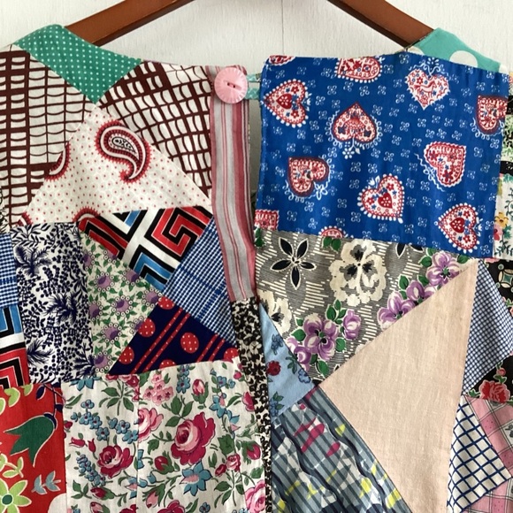 Upcycled vintage crazy patchwork quilt babydoll mid length lined dress Med to XL - Picture 15 of 16